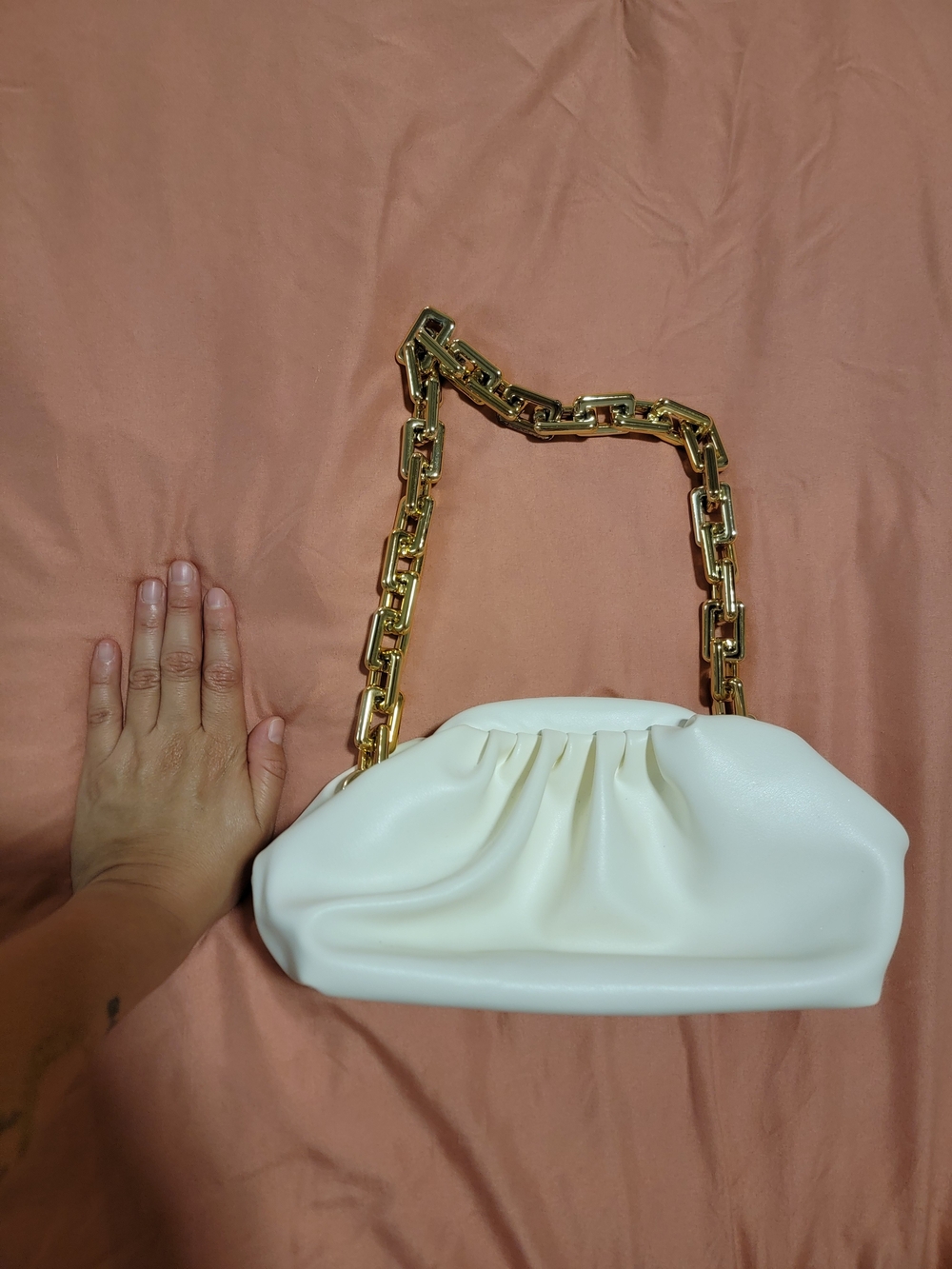 White Shoulder Bag with Gold Chain